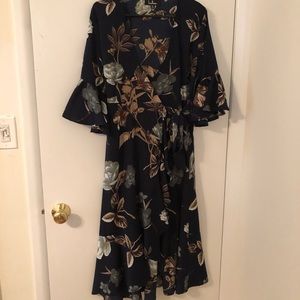 Lulu’s Navy Blue Floral Print Wrap Dress